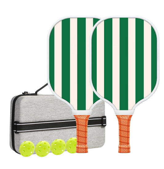 Set 4 White And Green T700 Carbon Fiber Pickleball Paddle Set - 2 Paddles, 4 Balls, and Portable Carry Bag V888-ELOSUNG23607