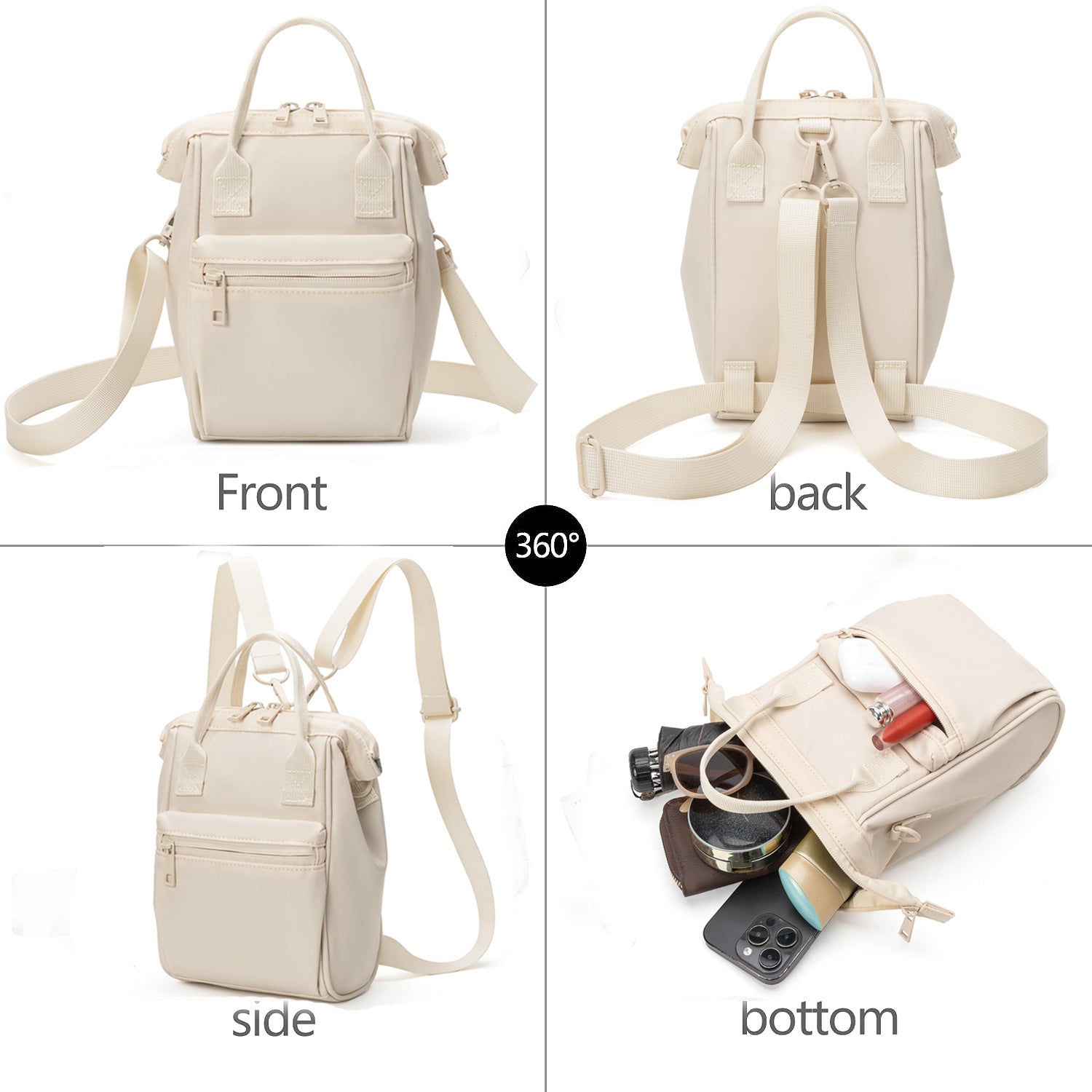 Black Mini Waterproof Oxford Backpack - Lightweight 263g Travel Crossbody Bag with Adjustable Straps V888-ELOSUNG23610