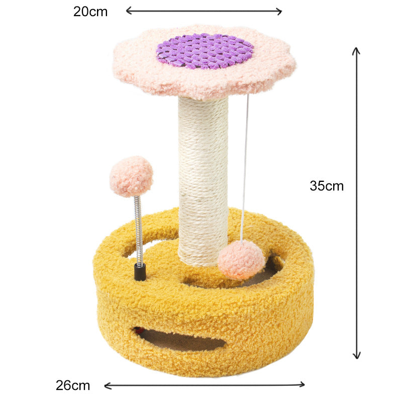 Yellow And Pink Sunflower Cat Scratching Post - 35cm Sisal Cat Tree with Plush Toys for Small Cats V888-ELOSUNG23626
