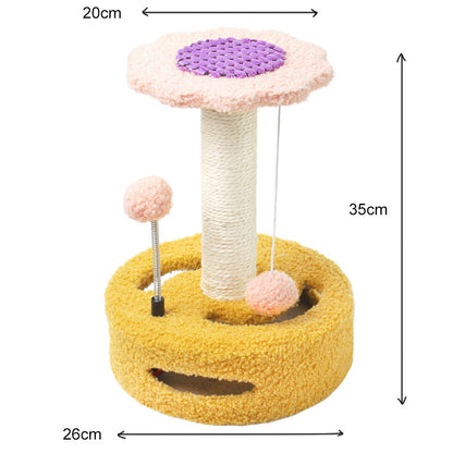 Yellow And Pink Sunflower Cat Scratching Post - 35cm Sisal Cat Tree with Plush Toys for Small Cats V888-ELOSUNG23626