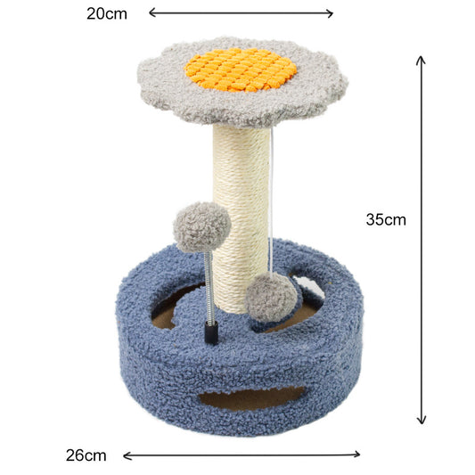 Blue And Grey Sunflower Cat Scratching Post - 35cm Sisal Cat Tree with Plush Toys for Small Cats V888-ELOSUNG23627