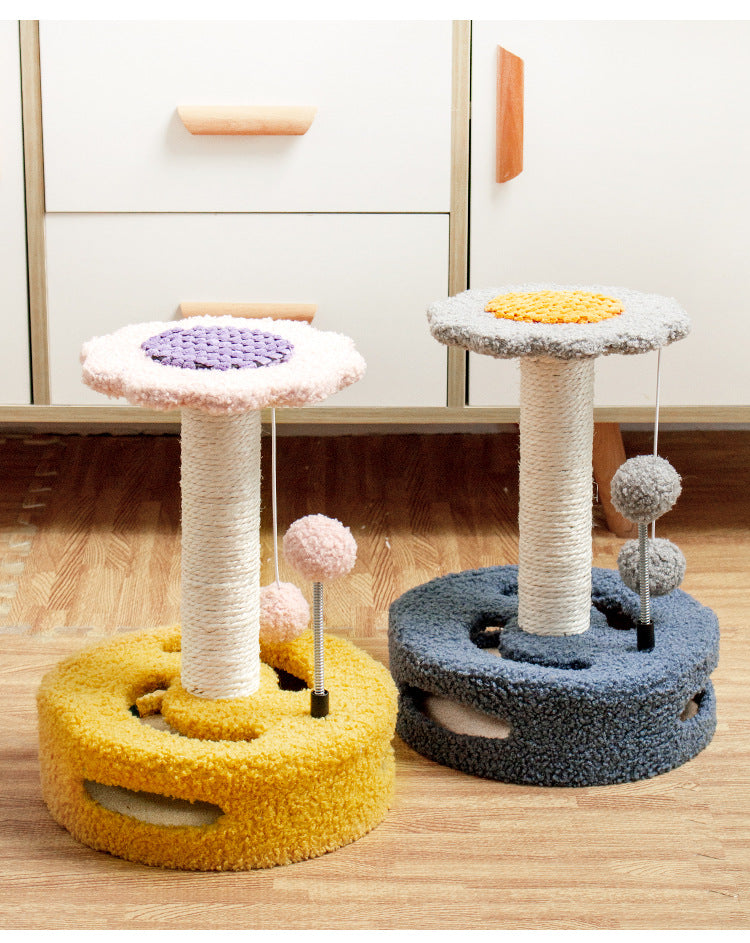 Blue And Grey Sunflower Cat Scratching Post - 35cm Sisal Cat Tree with Plush Toys for Small Cats V888-ELOSUNG23627