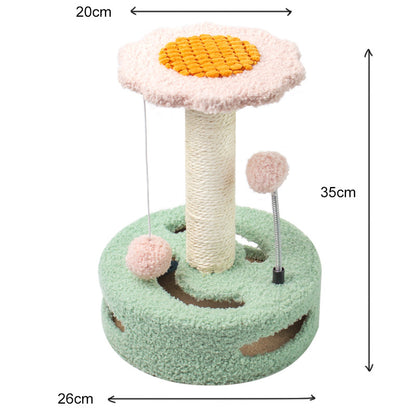 Green And Pink Sunflower Cat Scratching Post - 35cm Sisal Cat Tree with Plush Toys for Small Cats V888-ELOSUNG23628