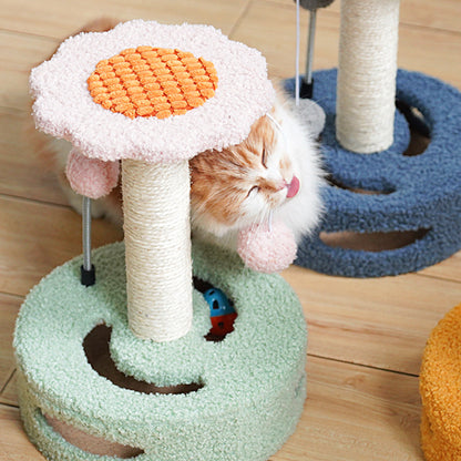 Blue And Pink Sunflower Cat Scratching Post - 35cm Sisal Cat Tree with Plush Toys for Small Cats V888-ELOSUNG23629