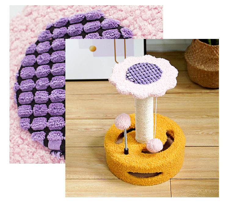 Blue And Pink Sunflower Cat Scratching Post - 35cm Sisal Cat Tree with Plush Toys for Small Cats V888-ELOSUNG23629
