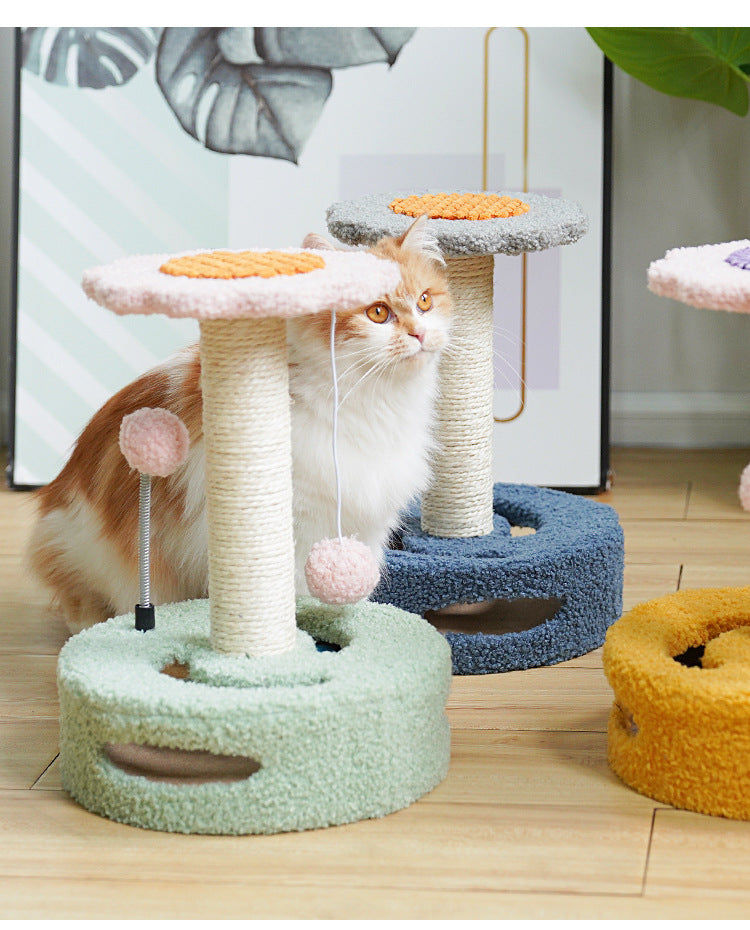 Blue And Pink Sunflower Cat Scratching Post - 35cm Sisal Cat Tree with Plush Toys for Small Cats V888-ELOSUNG23629
