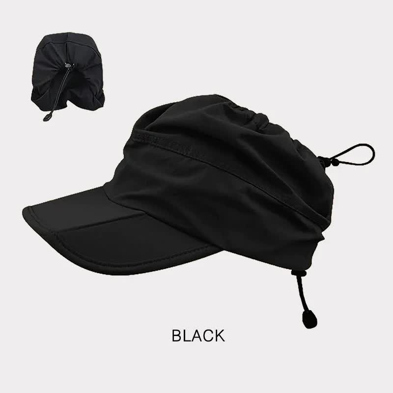 Black Foldable Quick-Dry Summer Sports Visor Hat UPF 50+ Adjustable Outdoor Sun Cap V888-ELOSUNG23645