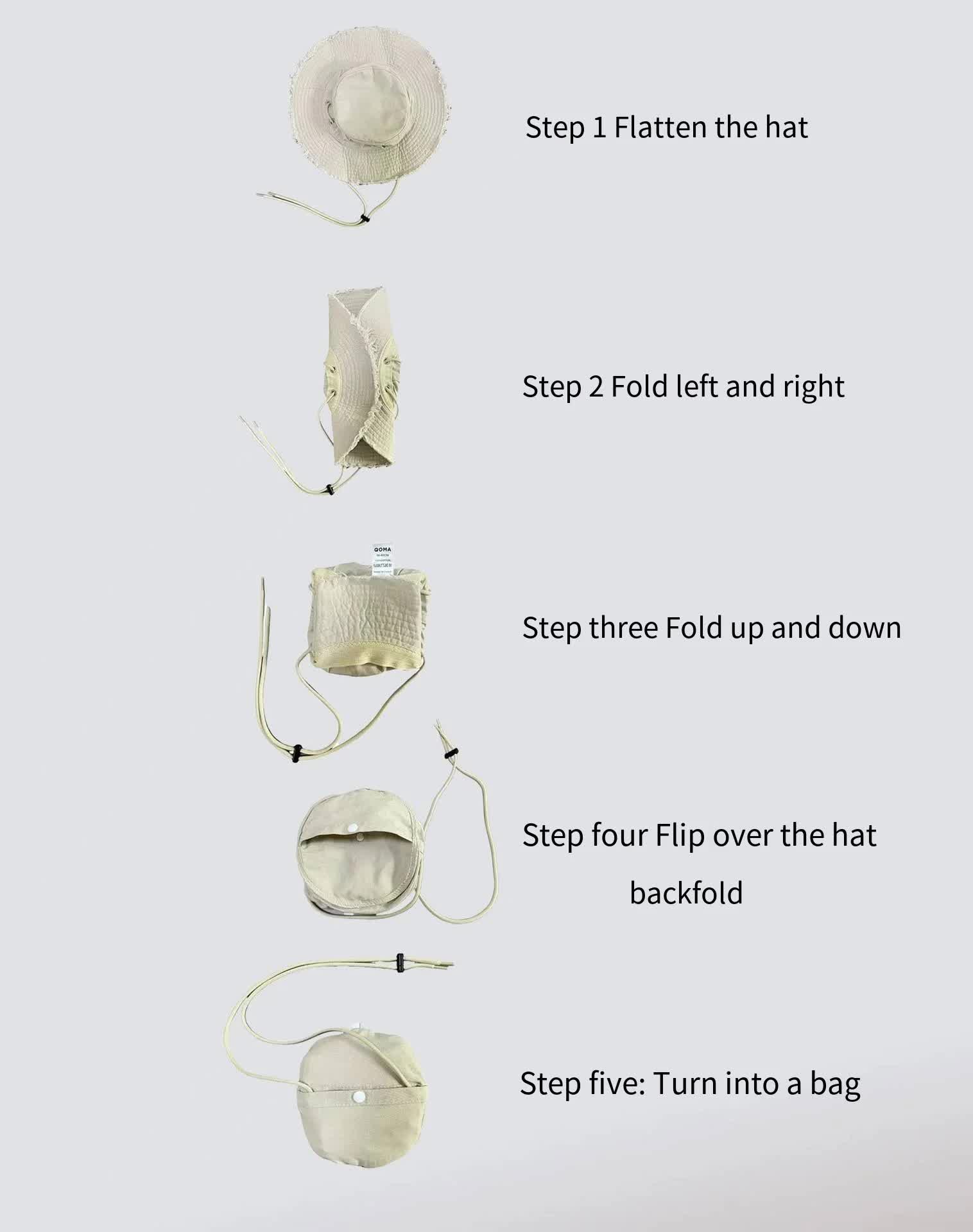 Beige Packable Cotton Bucket Hat - Folds into Wearable Pouch | Frayed Edge Sun Hat with Chin Strap V888-ELOSUNG23649