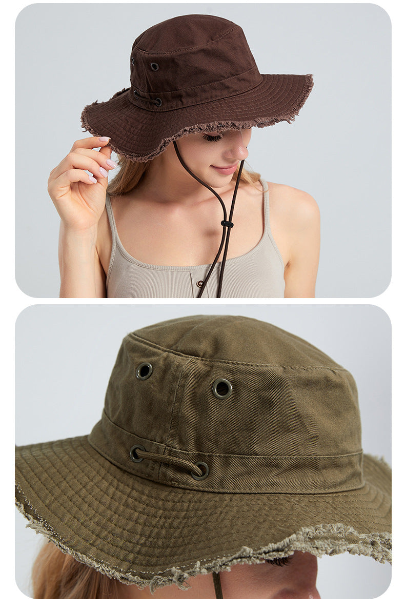 Pink Packable Cotton Bucket Hat - Folds into Wearable Pouch | Frayed Edge Sun Hat with Chin Strap V888-ELOSUNG23652