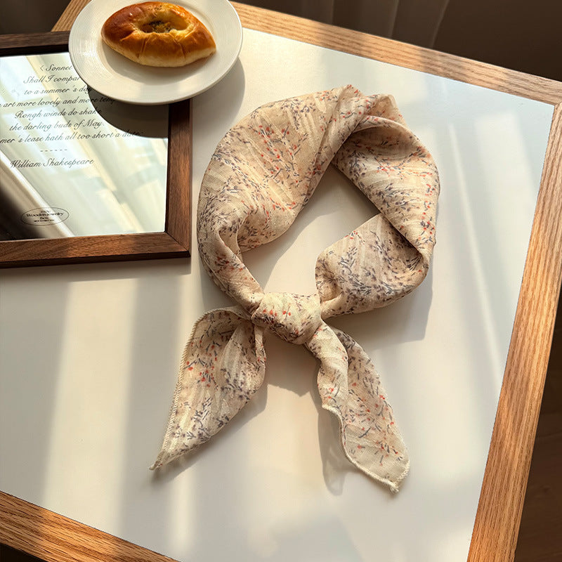 Style 7 Light Khaki Versatile Patterned Square Scarf | 65x65cm Lightweight Polyester Neckerchief Headband | V888-ELOSUNG23671