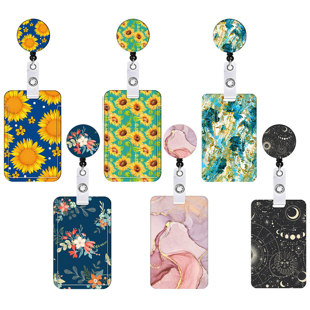2 Pcs Yellow and Blue Sunflower Patterns Retractable Badge Reel & ID Card Holder Set with Lanyard - Durable V888-ELOSUNG23675