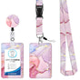 2 Pcs Pink Geometric Patterns Retractable Badge Reel & ID Card Holder Set with Lanyard - Durable ABS Plastic V888-ELOSUNG23679