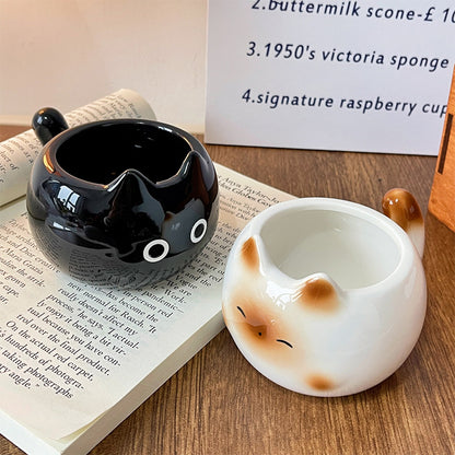 White And Brown Adorable Ceramic Cat Mug - Cute Creative Coffee Cup with Tail Handle (210ml) V888-ELOSUNG23690