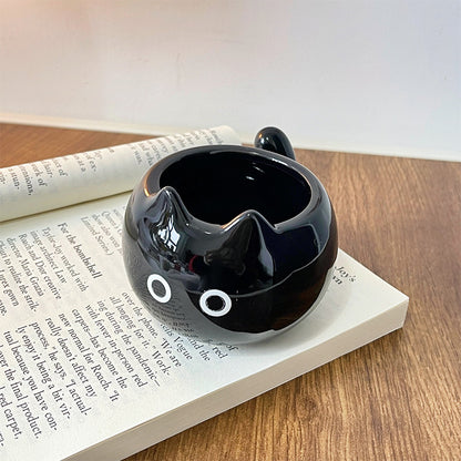 Black Adorable Ceramic Cat Mug - Cute Creative Coffee Cup with Tail Handle (210ml) V888-ELOSUNG23691