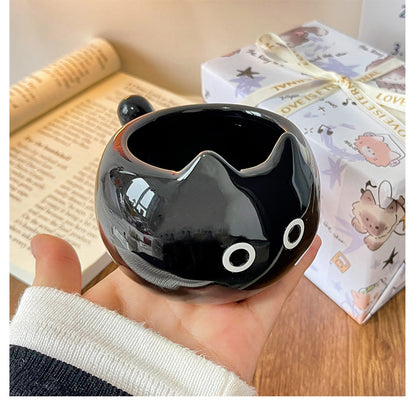 Black Adorable Ceramic Cat Mug - Cute Creative Coffee Cup with Tail Handle (210ml) V888-ELOSUNG23691
