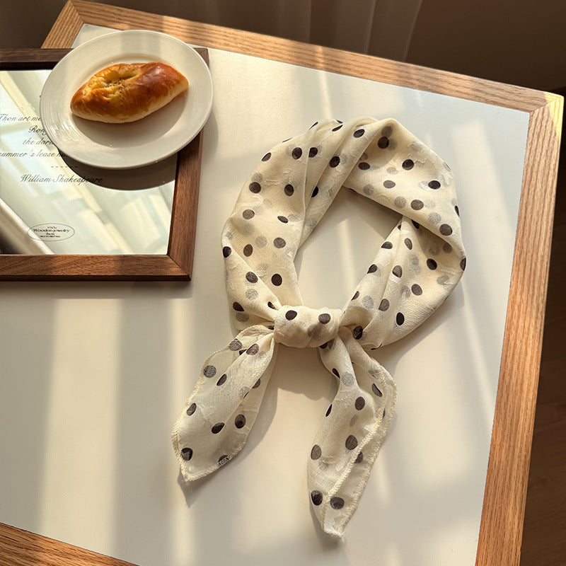 Style 9 Black Polka Dots On White Background Versatile Patterned Square Scarf | 65x65cm Lightweight Polyester V888-ELOSUNG23693