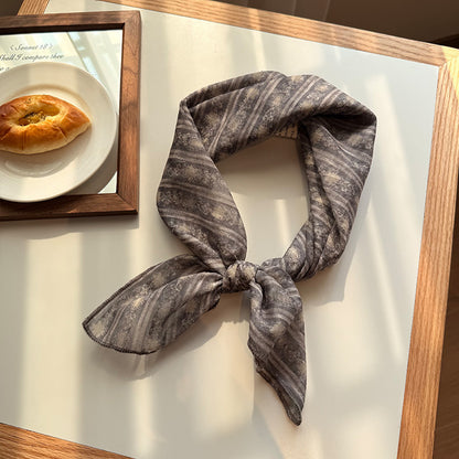 Style 11 Dark Grey Versatile Patterned Square Scarf | 65x65cm Lightweight Polyester Neckerchief Headband | V888-ELOSUNG23695