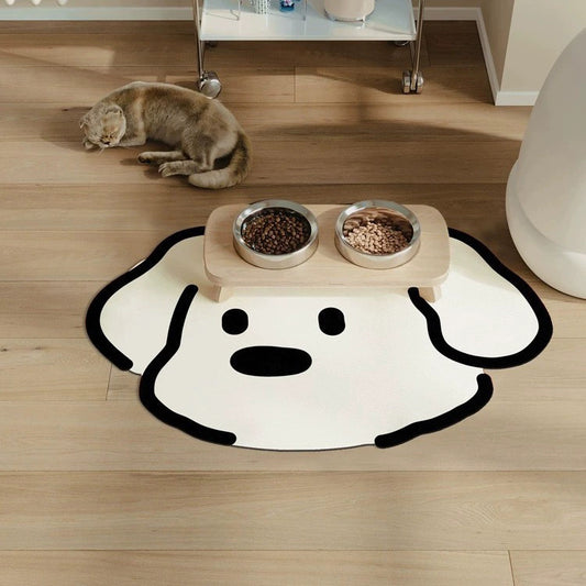2 Pcs Style 1 White And Black Puppy pattern Cartoon Pet Feeding Mat for Cats & Dogs - Absorbent Diatom Mud V888-ELOSUNG23707