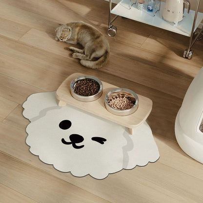 2 Pcs Style 5 Beige Puppy pattern Cartoon Pet Feeding Mat for Cats & Dogs - Absorbent Diatom Mud Splash-Proof V888-ELOSUNG23711