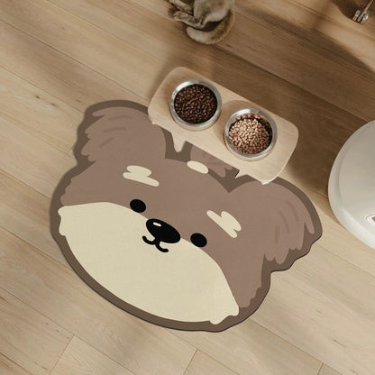 2 Pcs Style 5 Beige Puppy pattern Cartoon Pet Feeding Mat for Cats & Dogs - Absorbent Diatom Mud Splash-Proof V888-ELOSUNG23711
