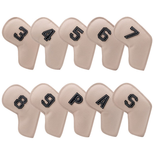 Beige Golf Iron Head Covers Set of 10 - Waterproof PU Leather Club Protectors with Embroidered Numbers (3-9, V888-ELOSUNG23722