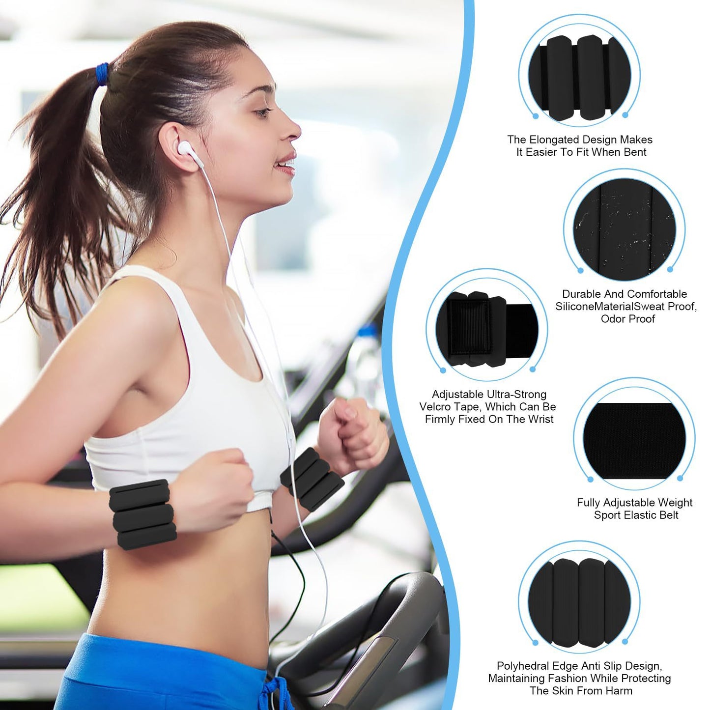 Black Adjustable Silicone Wrist & Ankle Weights - 2lb Pair (900g) | Comfortable Fitness Resistance Bands for V888-ELOSUNG23729