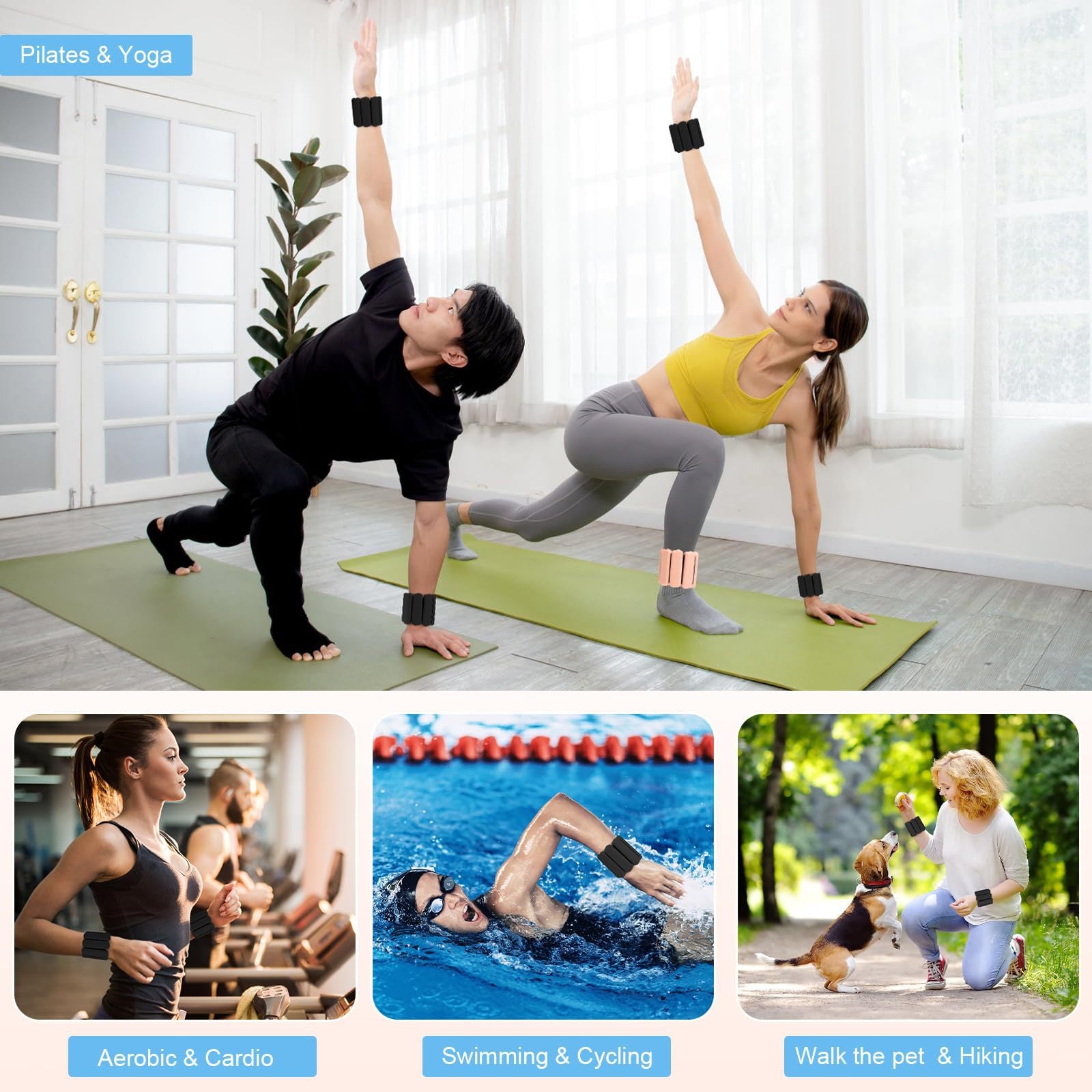 Grey Adjustable Silicone Wrist & Ankle Weights - 2lb Pair (900g) | Comfortable Fitness Resistance Bands for V888-ELOSUNG23731