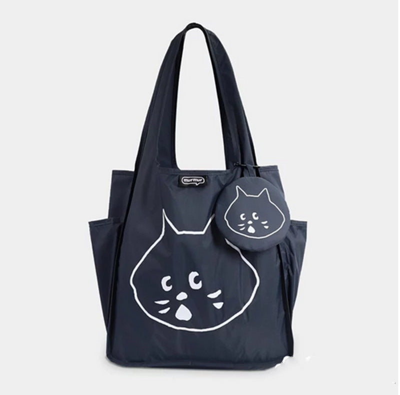 Dark Blue Foldable Waterproof Shopping Tote Bag Set - Large Capacity Lightweight Reusable Grocery Bag with V888-ELOSUNG23735
