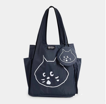 Dark Blue Foldable Waterproof Shopping Tote Bag Set - Large Capacity Lightweight Reusable Grocery Bag with V888-ELOSUNG23735