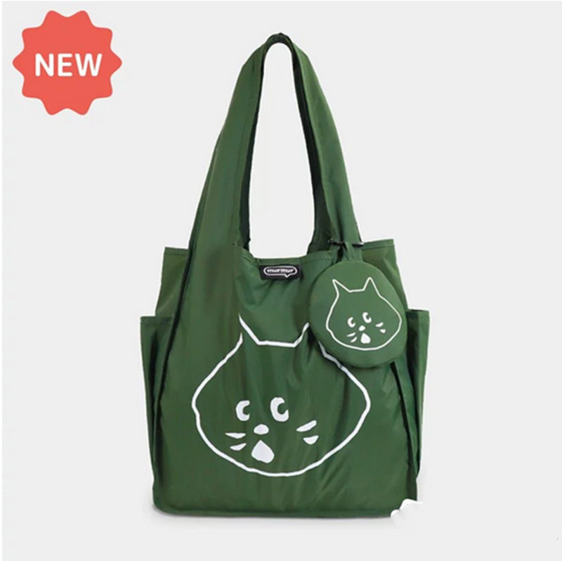 Dark Green Foldable Waterproof Shopping Tote Bag Set - Large Capacity Lightweight Reusable Grocery Bag with V888-ELOSUNG23736