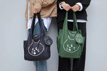 Dark Green Foldable Waterproof Shopping Tote Bag Set - Large Capacity Lightweight Reusable Grocery Bag with V888-ELOSUNG23736