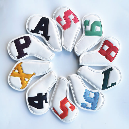 Colorful Words On White Background PU Leather Golf Iron Headcovers Set (10pcs) - Numbered Protective Club V888-ELOSUNG23737