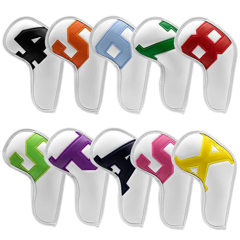 Colorful Words On White Background PU Leather Golf Iron Headcovers Set (10pcs) - Numbered Protective Club V888-ELOSUNG23737