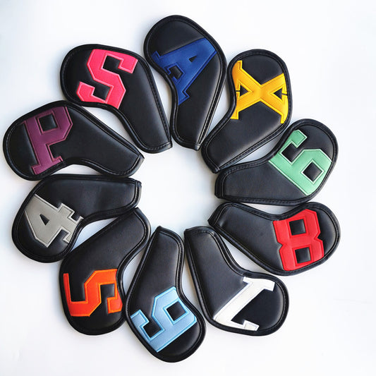Colorful Words On Black Background PU Leather Golf Iron Headcovers Set (10pcs) - Numbered Protective Club V888-ELOSUNG23738