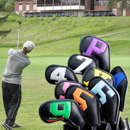 Colorful Words On Black Background PU Leather Golf Iron Headcovers Set (10pcs) - Numbered Protective Club V888-ELOSUNG23738