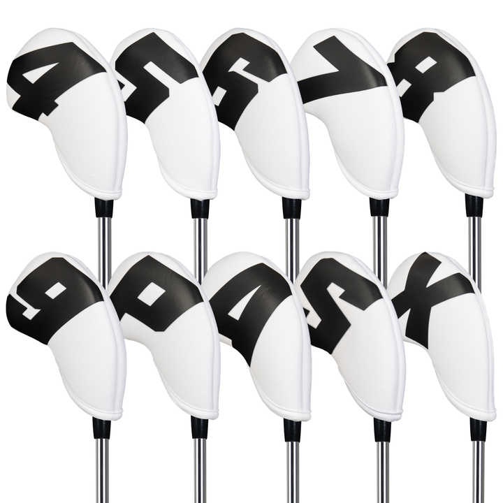 Black Words On White Background PU Leather Golf Iron Headcovers Set (10pcs) - Numbered Protective Club Covers V888-ELOSUNG23739