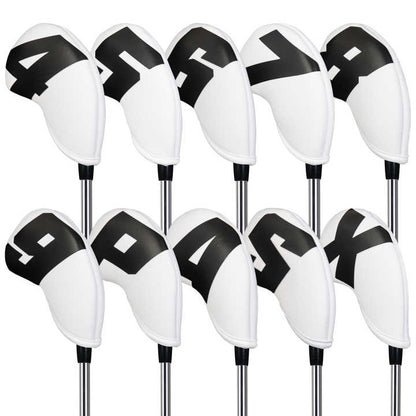 Black Words On White Background PU Leather Golf Iron Headcovers Set (10pcs) - Numbered Protective Club Covers V888-ELOSUNG23739