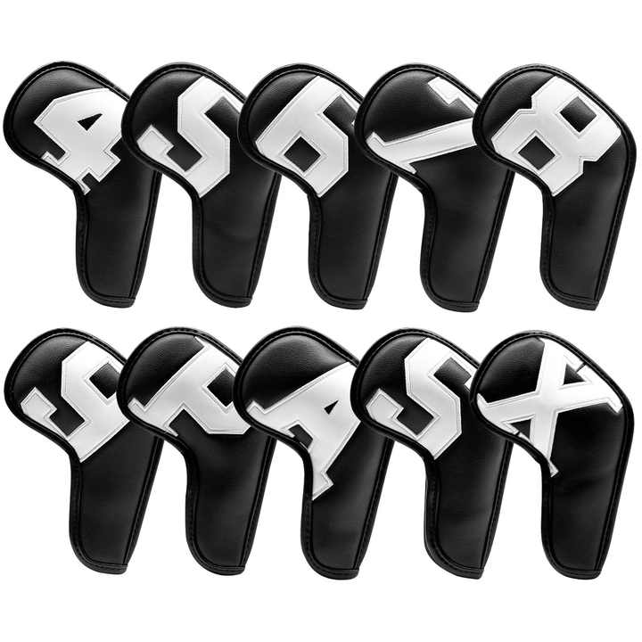 White Words On Black Background PU Leather Golf Iron Headcovers Set (10pcs) - Numbered Protective Club Covers V888-ELOSUNG23740