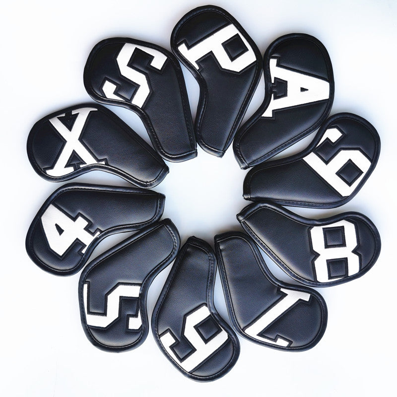 White Words On Black Background PU Leather Golf Iron Headcovers Set (10pcs) - Numbered Protective Club Covers V888-ELOSUNG23740