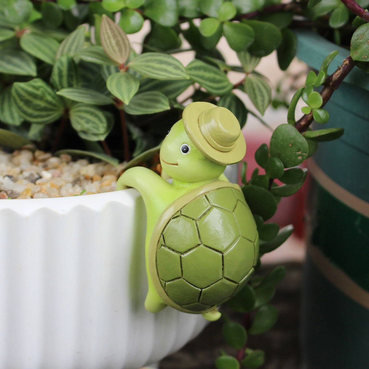 2 Pcs Green Cute Resin Turtle Pot Hanger - Garden Planter Pal Figurine Decoration V888-ELOSUNG23741