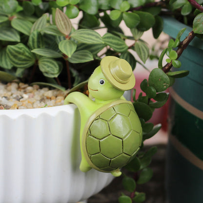 2 Pcs Green Cute Resin Turtle Pot Hanger - Garden Planter Pal Figurine Decoration V888-ELOSUNG23741