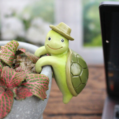 2 Pcs Green Cute Resin Turtle Pot Hanger - Garden Planter Pal Figurine Decoration V888-ELOSUNG23741