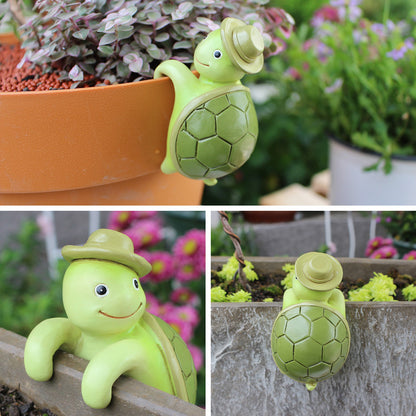 2 Pcs Green Cute Resin Turtle Pot Hanger - Garden Planter Pal Figurine Decoration V888-ELOSUNG23741