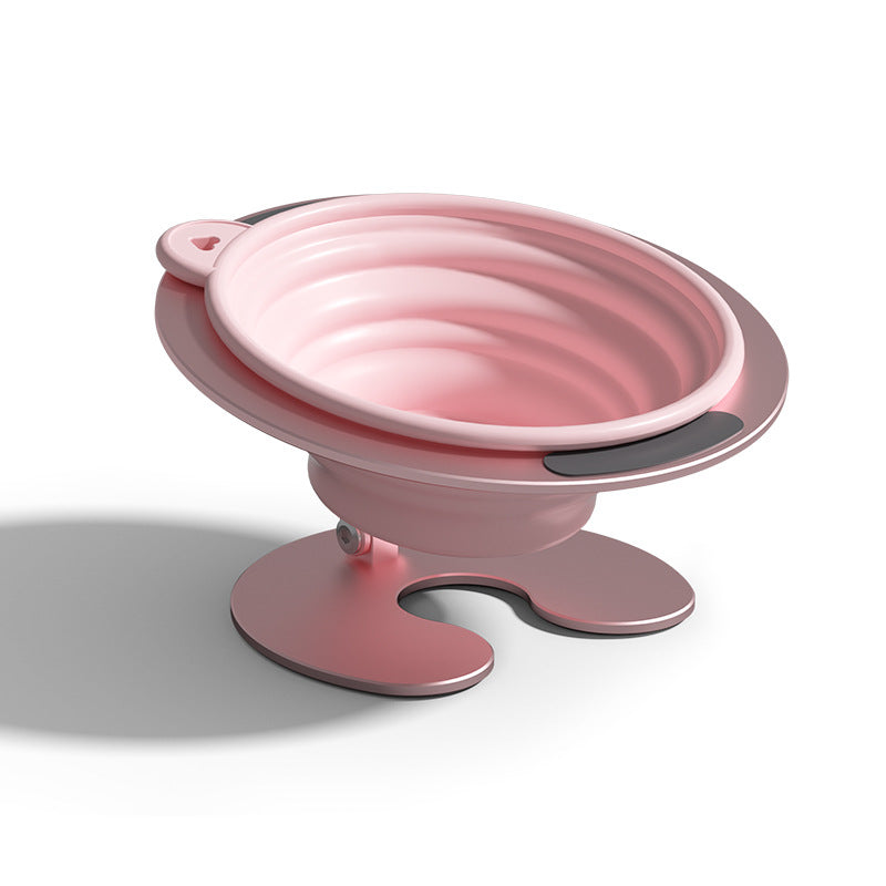 Pink Foldable Elevated Pet Bowl Set - Tilted Ergonomic Cat Feeder with Aluminum Stand & Silicone Bowl V888-ELOSUNG23742