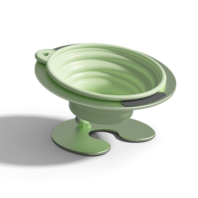 Green Foldable Elevated Pet Bowl Set - Tilted Ergonomic Cat Feeder with Aluminum Stand & Silicone Bowl V888-ELOSUNG23743