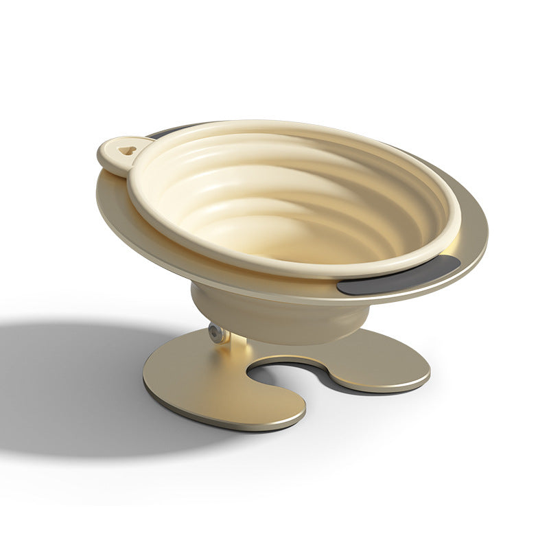 Yellow Foldable Elevated Pet Bowl Set - Tilted Ergonomic Cat Feeder with Aluminum Stand & Silicone Bowl V888-ELOSUNG23744