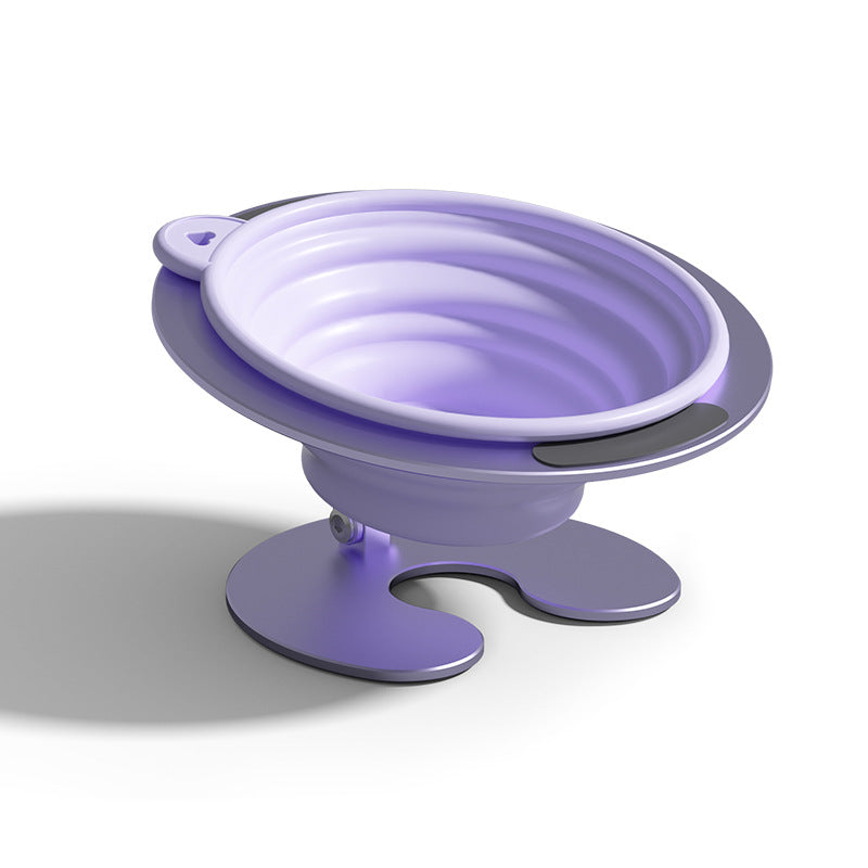 Purple Foldable Elevated Pet Bowl Set - Tilted Ergonomic Cat Feeder with Aluminum Stand & Silicone Bowl V888-ELOSUNG23745