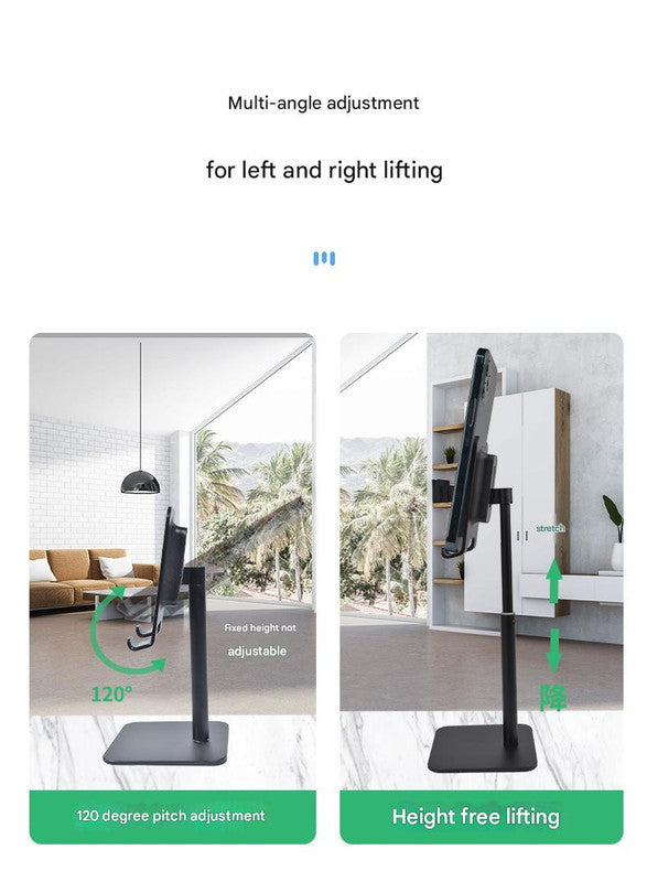 Grey Adjustable Aluminum Alloy Phone and Tablet Stand - Telescopic Desktop Holder for Live Streaming and V888-ELOSUNG23758