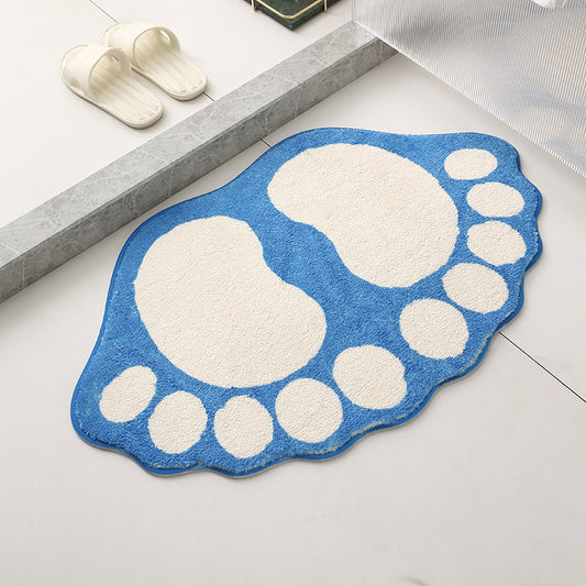 2 Pcs Blue And White Foot-Shaped Plush Bath Mat - Non-Slip Absorbent Bathroom Rug for Bedroom and Doorway V888-ELOSUNG23771