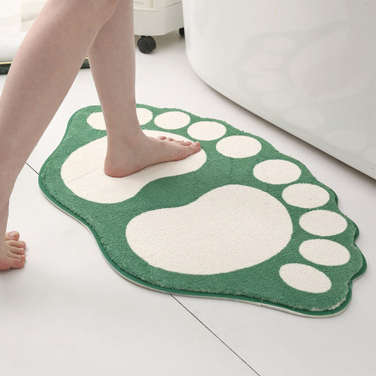 2 Pcs Blue And White Foot-Shaped Plush Bath Mat - Non-Slip Absorbent Bathroom Rug for Bedroom and Doorway V888-ELOSUNG23771